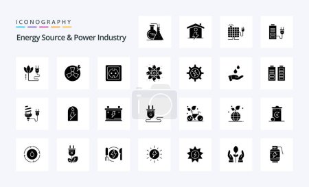 Téléchargez les illustrations : Paquet d'icône de glyphe solide de source d'énergie 25 et d'industrie électrique - en licence libre de droit