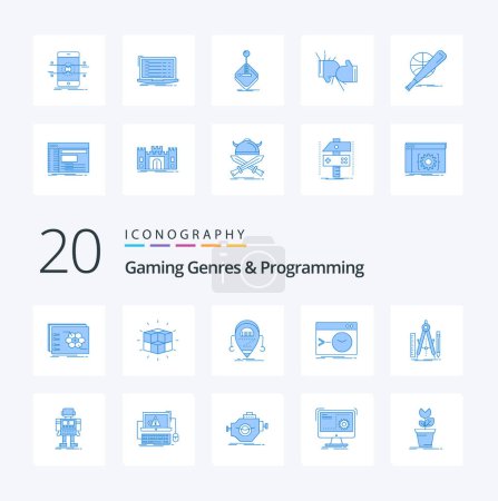 Ilustración de 20 Géneros de Juegos y Programación Blue Color icon Pack. como la raíz. admin. solución. tecnología. droide - Imagen libre de derechos