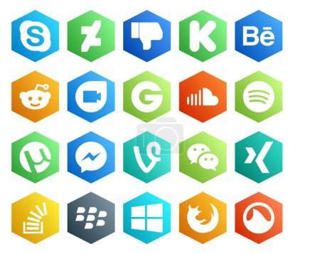 Ilustración de 20 Paquete de iconos de redes sociales incluyendo mensajero. vid. groupon. mensajero. spotify - Imagen libre de derechos
