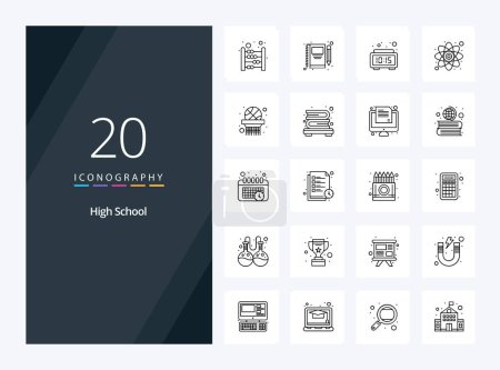 Téléchargez les illustrations : 20 icône de contour de lycée pour la présentation - en licence libre de droit