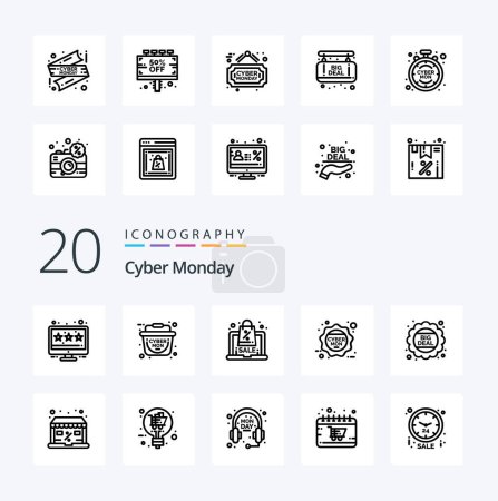 Illustration for 20 Cyber Monday Line icon Pack like sale discount offer big deal monday - Royalty Free Image
