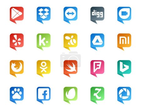 Téléchargez les illustrations : 20 Social Media Speech Logo de style bulle comme baidu. Quatre carrés. essaim. Vite ! navigateur - en licence libre de droit