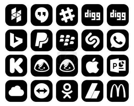 Ilustración de 20 Paquete de iconos de redes sociales Incluyendo adsense. teamviewer. shazam. icloud. manzana - Imagen libre de derechos