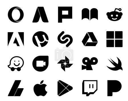 Ilustración de 20 Paquete de iconos de redes sociales incluyendo manzana. adsense. google drive. Rápido. foto - Imagen libre de derechos