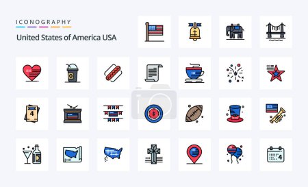 Illustration for 25 Usa Line Filled Style icon pack - Royalty Free Image
