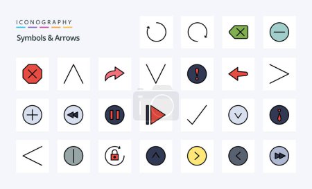 Téléchargez les illustrations : 25 Symboles Flèches Ligne rempli Style icône pack - en licence libre de droit