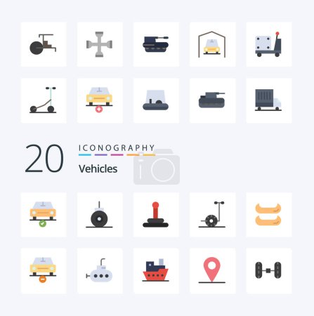 Illustration for 20 Vehicles Flat Color icon Pack like less car gear canoe segway - Royalty Free Image