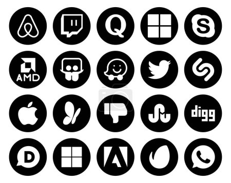 Ilustración de 20 Paquete de iconos de redes sociales Incluyendo digg. No me gusta. slideshare. msn. shazam - Imagen libre de derechos