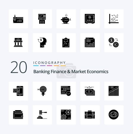 Ilustración de 20 Bancario Finanzas y Economía de Mercado Solid Glyph icono Paquete como calendario aprobado bombilla de calendario - Imagen libre de derechos