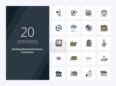 Illustration for 20 Banking Money And Business Economics line Filled icon for presentation - Royalty Free Image
