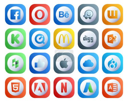 Ilustración de 20 Paquete de iconos de redes sociales que incluye netflix. html. Excava. drupal. manzana - Imagen libre de derechos