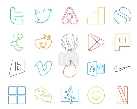 Ilustración de 20 Paquete de iconos de redes sociales Incluyendo nike. Yesca. cms. Vídeo. brightkite - Imagen libre de derechos