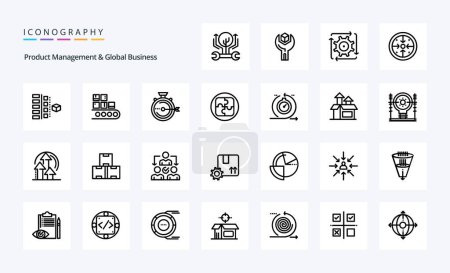 Ilustración de 25 Gestión de productos y paquete de iconos de línea de negocio global - Imagen libre de derechos