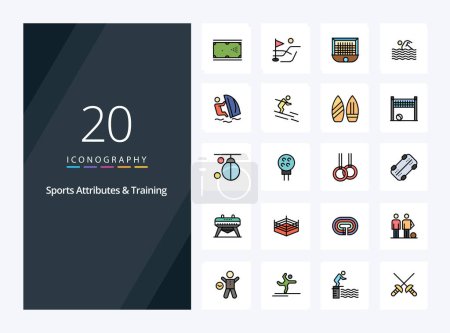 Illustration for 20 Sports Atributes And Sports Training line Filled icon for presentation - Royalty Free Image