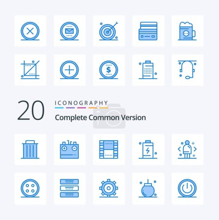 Illustration for 20 Complete Common Version Blue Color icon Pack like charge battery electricity ux film - Royalty Free Image