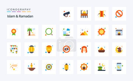 Illustration for 25 Islam And Ramadan Flat color icon pack - Royalty Free Image