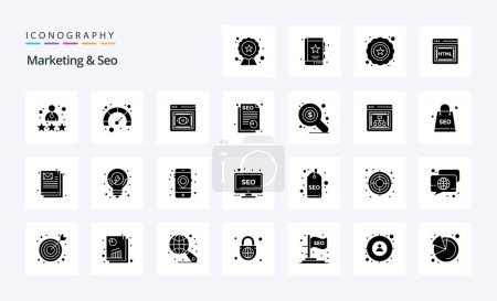 Illustration for 25 Marketing And Seo Solid Glyph icon pack - Royalty Free Image