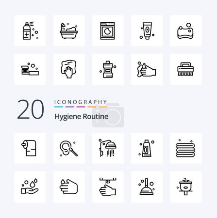 Illustration for 20 Hygiene Routine Line icon Pack like cleaning clean cleaning cleaning shower - Royalty Free Image