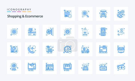 Ilustración de 25 Compras y comercio electrónico Paquete icono azul - Imagen libre de derechos