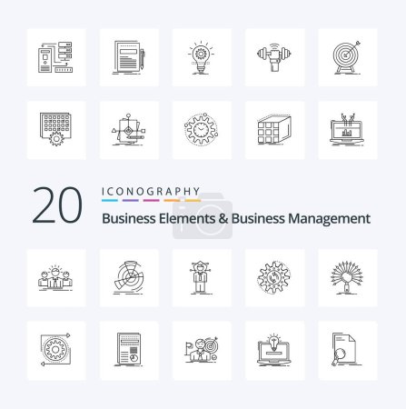 Illustration for 20 Business Elements And Business Managment Line icon Pack like production management point solution human - Royalty Free Image