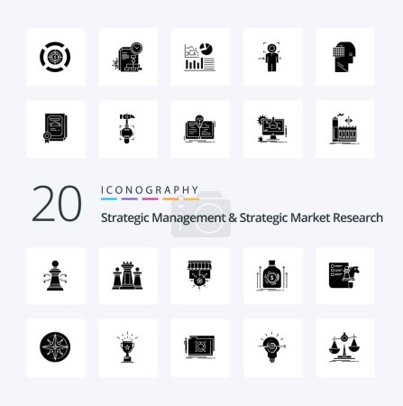 Illustration for 20 Strategic Management And Strategic Market Research Solid Glyph icon Pack. like loan. dollar. technology. money. business - Royalty Free Image