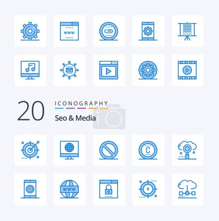 Illustration for 20 Seo  Media Blue Color icon Pack like engine trademark web seo copyright - Royalty Free Image