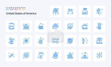 Illustration for 25 Usa Blue icon pack - Royalty Free Image