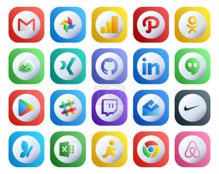 Illustration for 20 Social Media Icon Pack Including inbox. chat. xing. slack. google play - Royalty Free Image