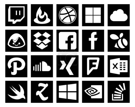Illustration for 20 Social Media Icon Pack Including zootool. excel. swarm. foursquare. music - Royalty Free Image