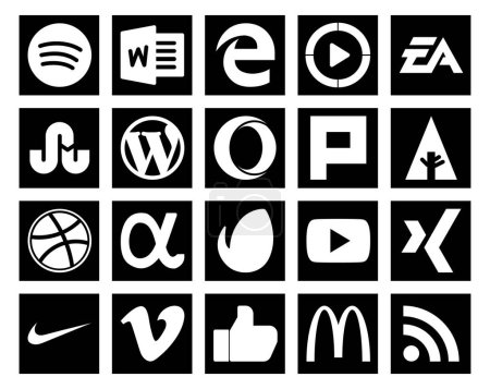 Ilustración de 20 Paquete de iconos de redes sociales Incluyendo youtube. red de aplicación. tropezar con. dribbble. plurk - Imagen libre de derechos