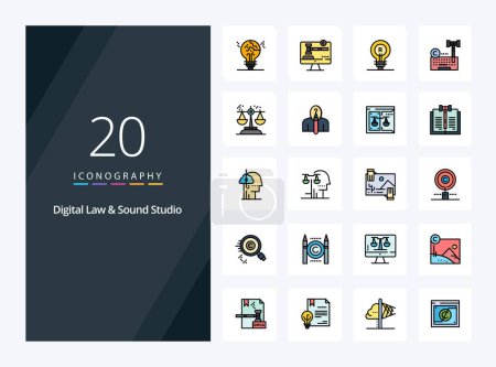 Téléchargez les illustrations : 20 Digital Law And Sound Studio line Icône remplie pour la présentation - en licence libre de droit