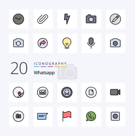 Illustration for 20 Whatsapp Line Filled Color icon Pack like watch ui earphone basic document - Royalty Free Image