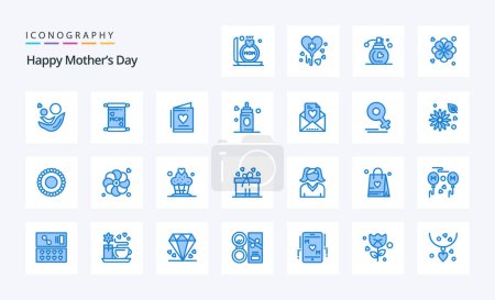 Téléchargez les illustrations : 25 Happy Mothers Day Pack icône bleue - en licence libre de droit