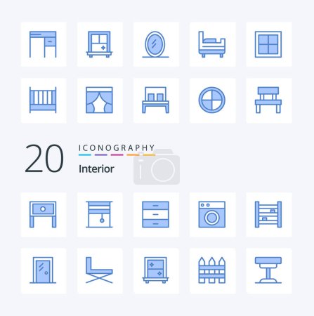 Illustration for 20 Interior Blue Color icon Pack like machine furniture rollers collection furniture - Royalty Free Image
