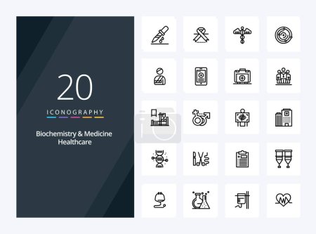Téléchargez les illustrations : 20 Biochimie et médecine Aperçu des soins de santé icône pour la présentation - en licence libre de droit