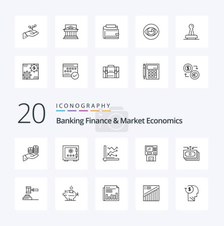 Ilustración de 20 Finanzas bancarias y economía de mercado Icono de línea Paquete como gráfico analítico de bloqueo de seguridad segura - Imagen libre de derechos