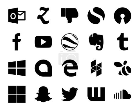 Ilustración de 20 Paquete de iconos de redes sociales Incluyendo snapchat. enjambre. google earth. houzz. google allo - Imagen libre de derechos