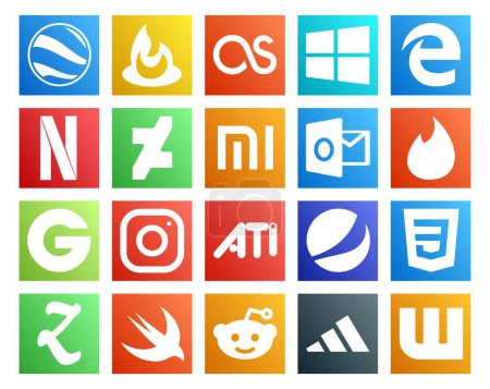 Illustration for 20 Social Media Icon Pack Including reddit. zootool. outlook. css. ati - Royalty Free Image