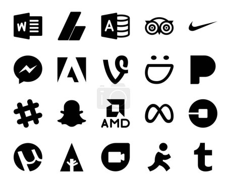 Ilustración de 20 Paquete de iconos de redes sociales Incluyendo facebook. amd. adobe. snapchat. holgura - Imagen libre de derechos