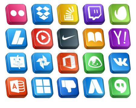 Illustration for 20 Social Media Icon Pack Including photo. search. adsense. yahoo. nike - Royalty Free Image