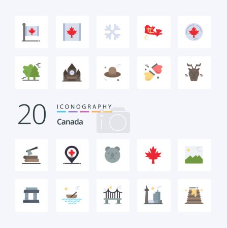 Téléchargez les photos : Pack de 20 icônes Canada Flat Color. comme le canada. image. ours. galerie. feuille - en image libre de droit