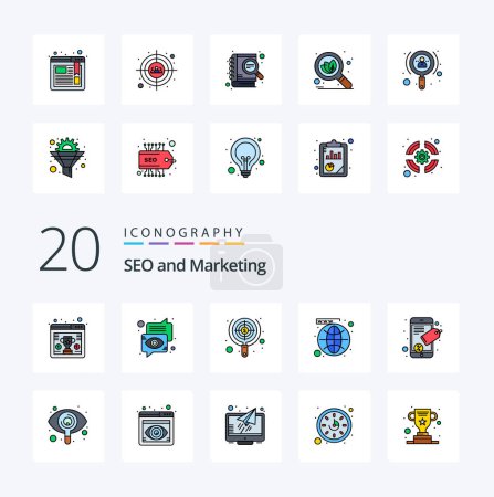 Ilustración de 20 Seo Line Lleno icono de color Pack como sitio web de red de voz de enfoque de medios - Imagen libre de derechos
