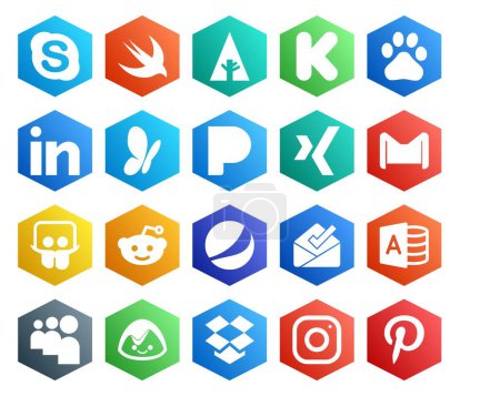 Illustration for 20 Social Media Icon Pack Including microsoft access. pepsi. pandora. reddit. mail - Royalty Free Image