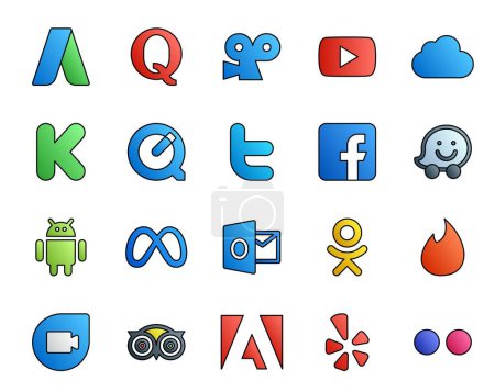 Ilustración de 20 Paquete de iconos de redes sociales que incluye odnoklassniki. facebook. tiempo rápido. meta. waze - Imagen libre de derechos