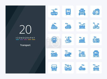 Téléchargez les illustrations : 20 icône de couleur bleue de transport pour la présentation - en licence libre de droit