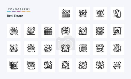 Ilustración de 25 Paquete de iconos de línea inmobiliaria - Imagen libre de derechos
