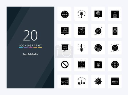 Ilustración de 20 Seo Media Solid Glyph icono para la presentación - Imagen libre de derechos