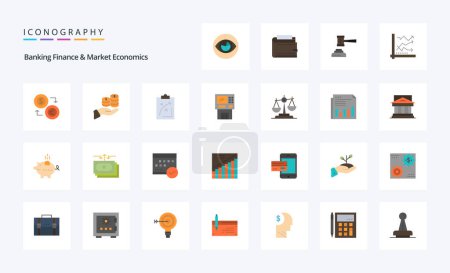 Ilustración de 25 Finanzas bancarias y economía de mercado Paquete de iconos a color plano - Imagen libre de derechos