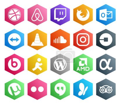Ilustración de 20 Paquete de iconos de redes sociales que incluye píldoras beats. coche. medios de comunicación. uber. música - Imagen libre de derechos