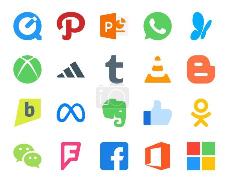 Ilustración de 20 Paquete de iconos de redes sociales que incluye odnoklassniki. evernote. lc. facebook. brightkite - Imagen libre de derechos